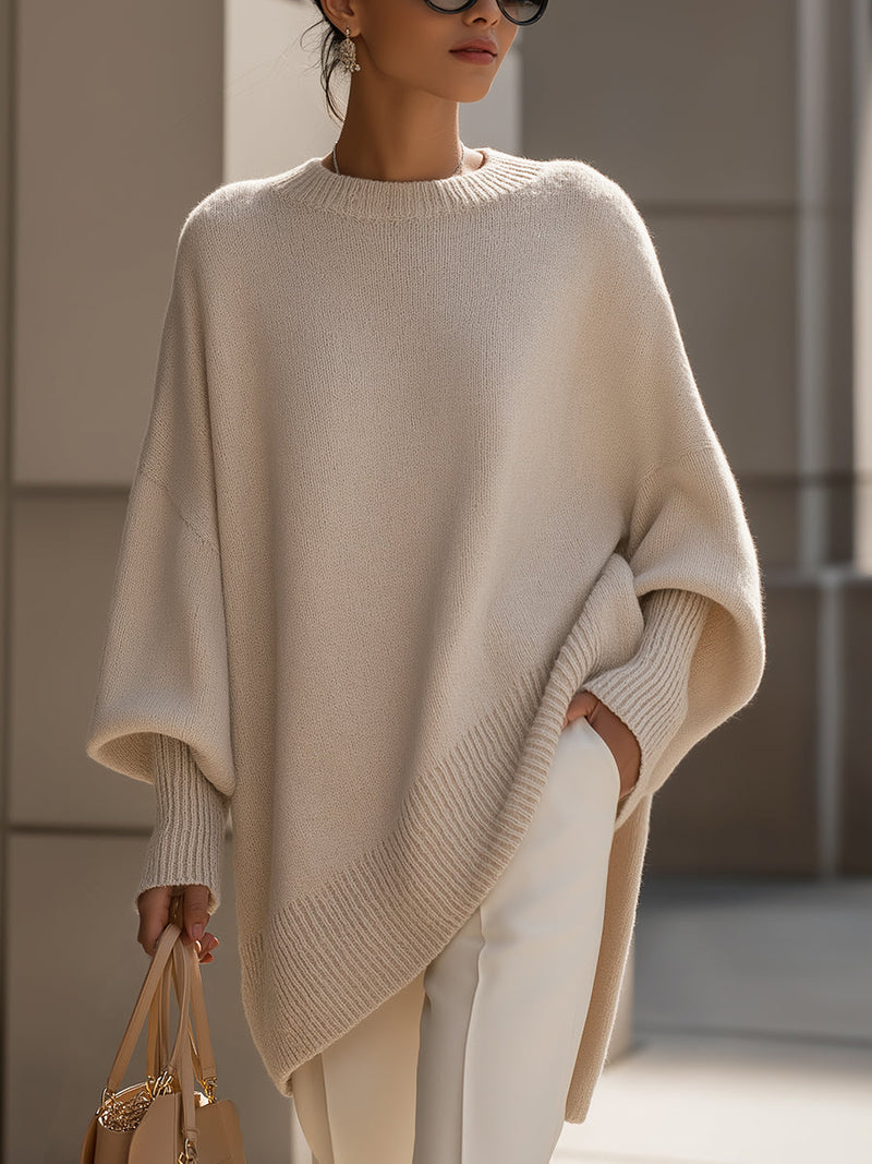 Kimia - Übergroß Gestrickt Rundhalsausschnitt Pullover