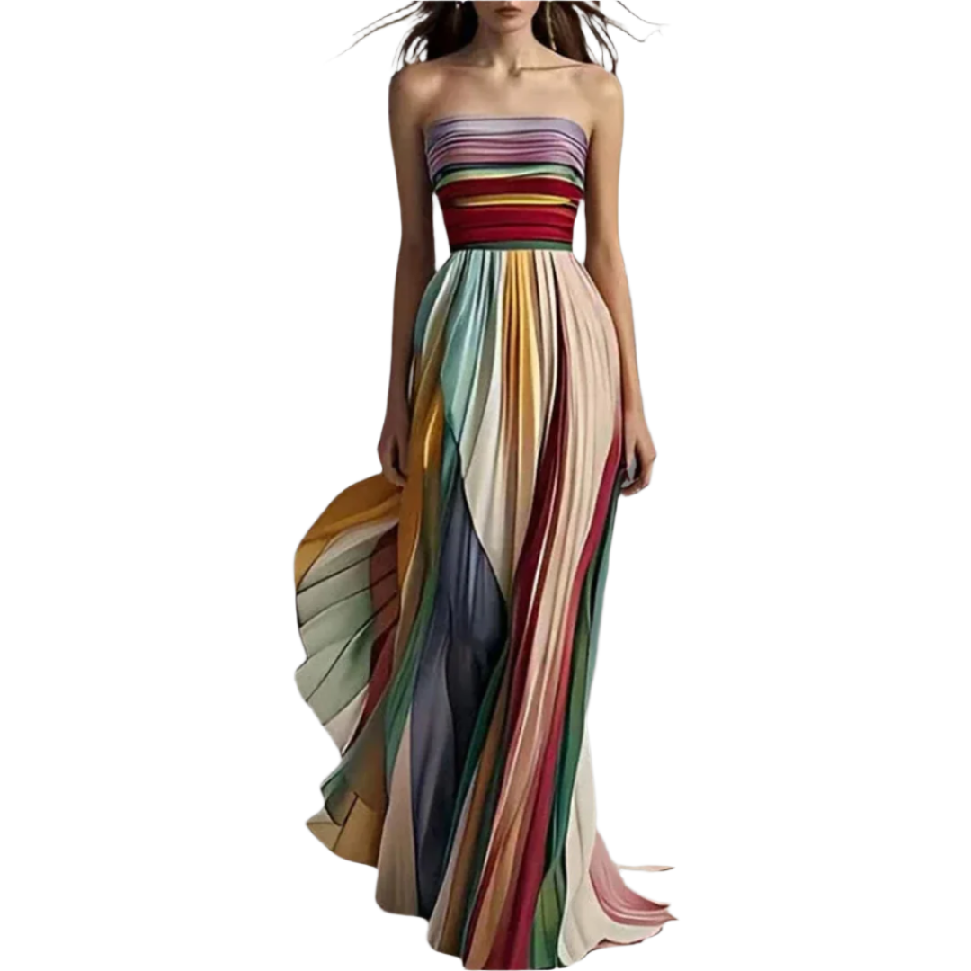 Ayni – Bunte trägerlose, flatternde Abendkleid