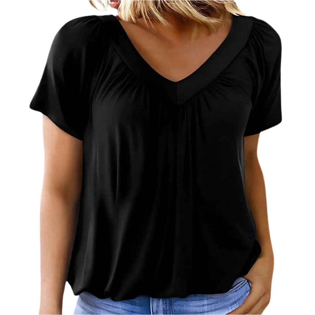 Malia – Lettierte Saisonsbluse mit plissiertem Vorderteil