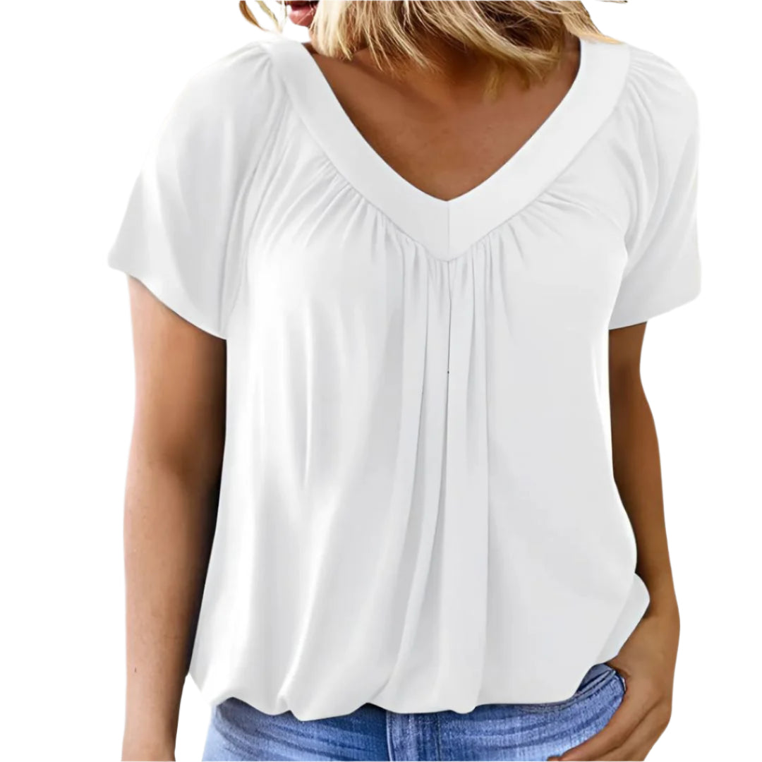 Malia – Lettierte Saisonsbluse mit plissiertem Vorderteil