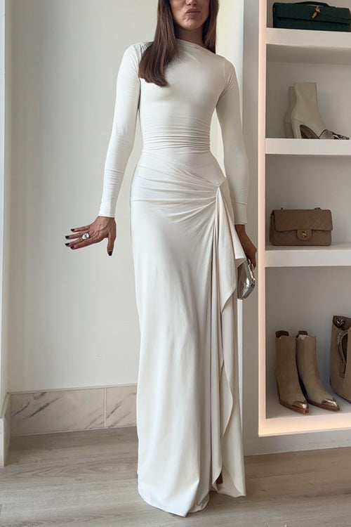 Carina - Langärmliges Drapiertes Maxikleid
