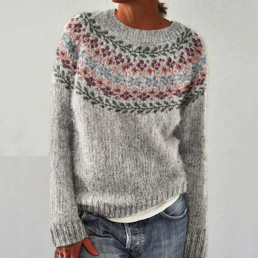 Norweger Grobstrickpullover Damen | Rundhals Langarm Strick
