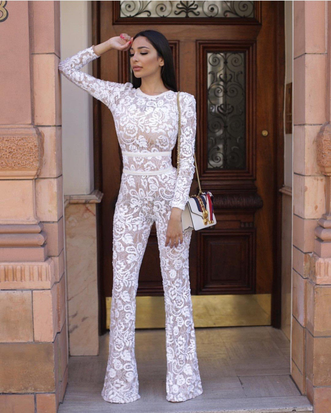 Marsha - Weißer Party-Overall aus Spitze für Frauen