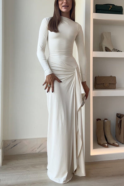 Carina - Langärmliges Drapiertes Maxikleid