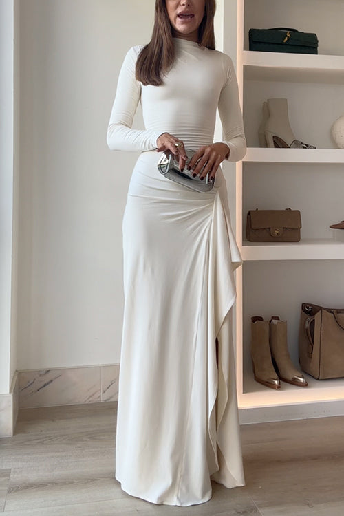 Carina - Langärmliges Drapiertes Maxikleid