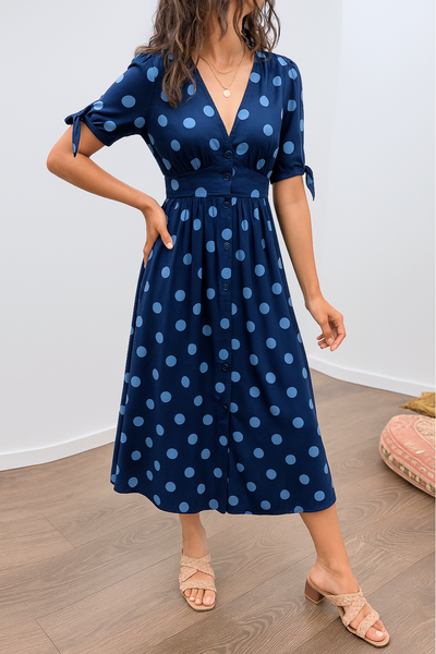 Brigitte™ | Elegantes Polka Dot Kleid mit V-Ausschnitt