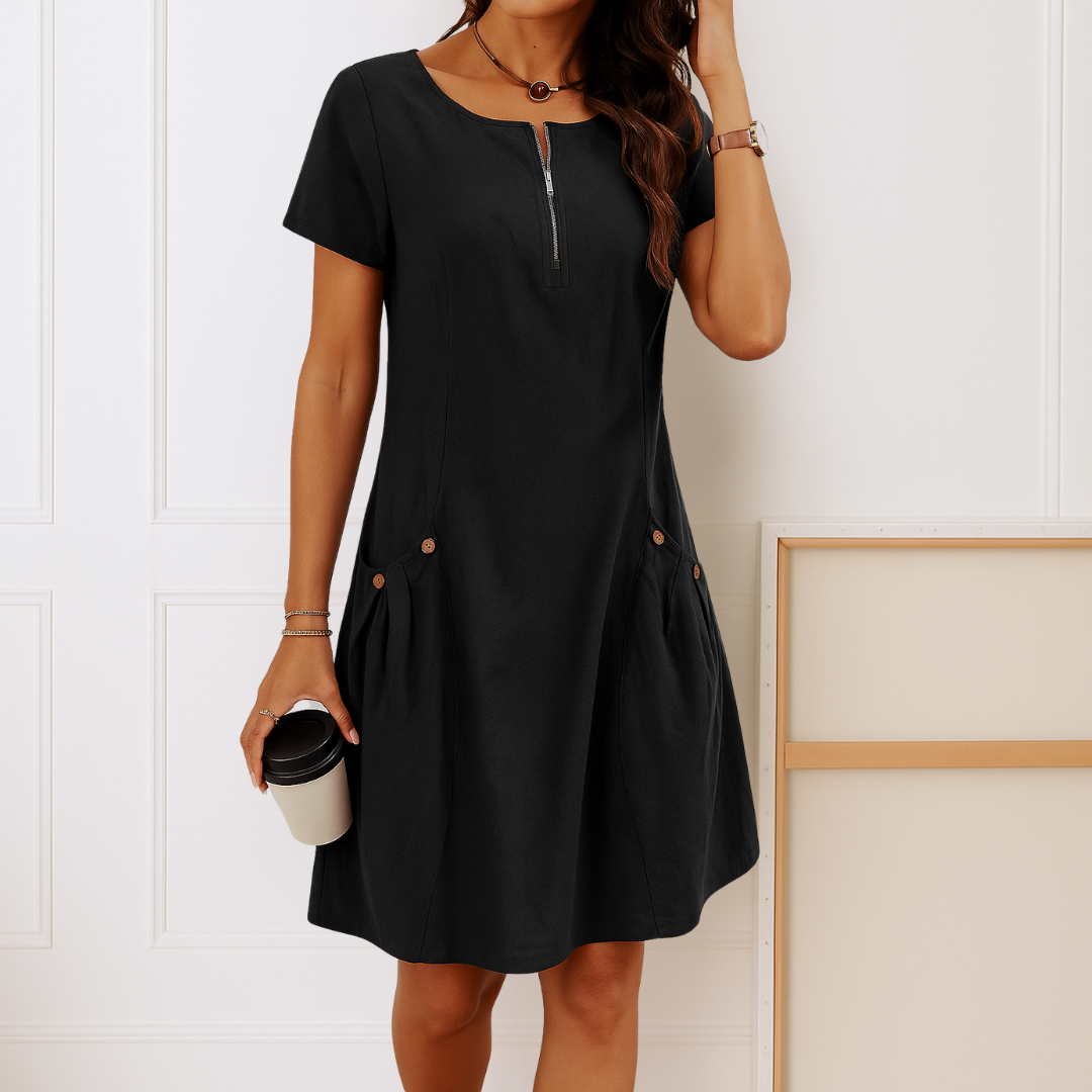Ester™ | Elegantes Baumwollkleid mit kurzen Ärmeln und Taschen