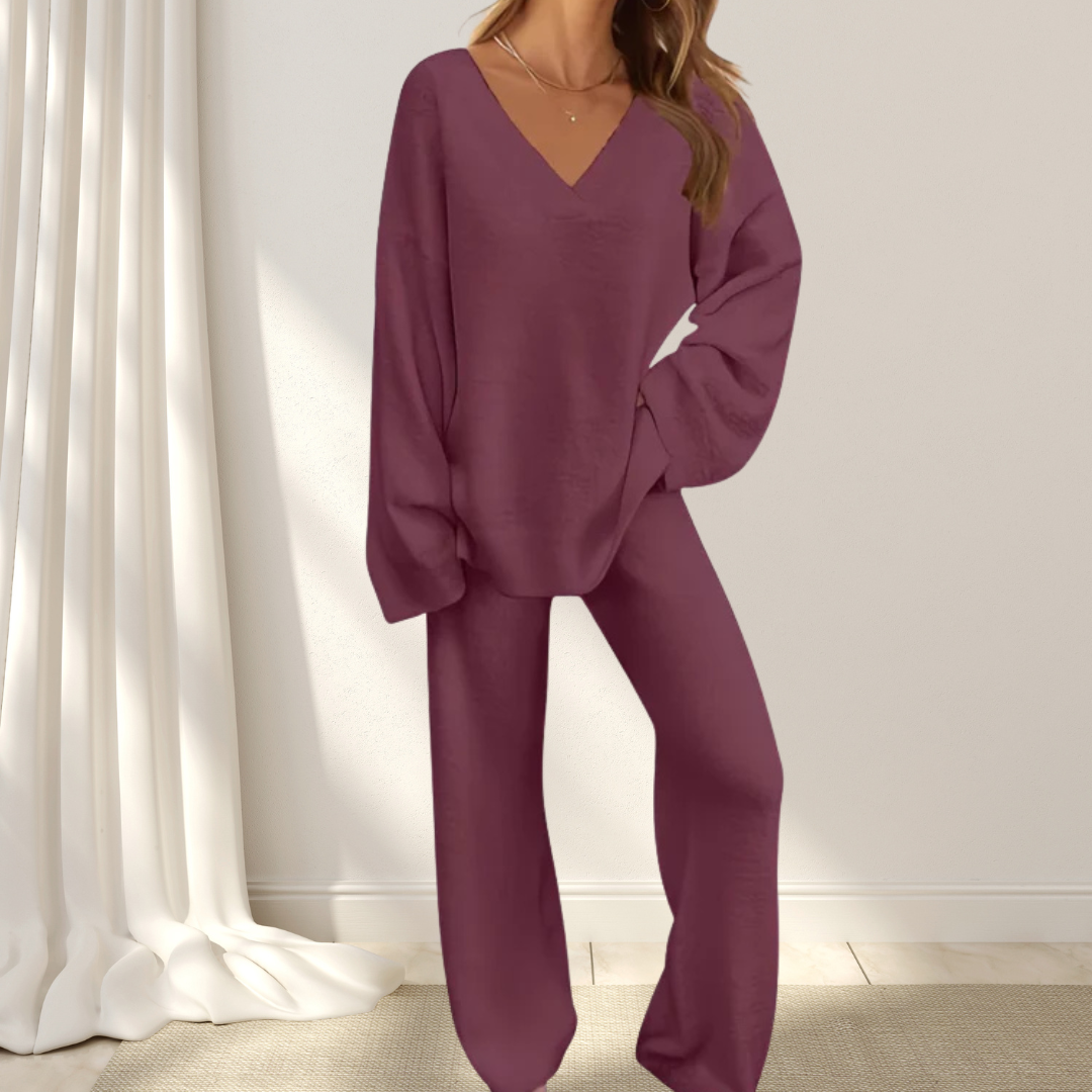 Roselane™ - Damen-Set mit Pullover mit V-Ausschnitt und Langer Hose