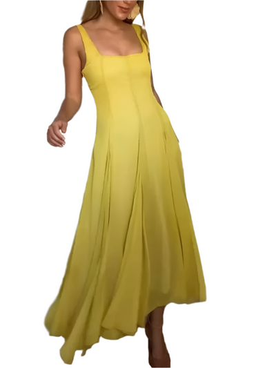 Elora Boho-Chic Lange Sommerkleid mit Trägern und quadrilliertem Halsausschnitt