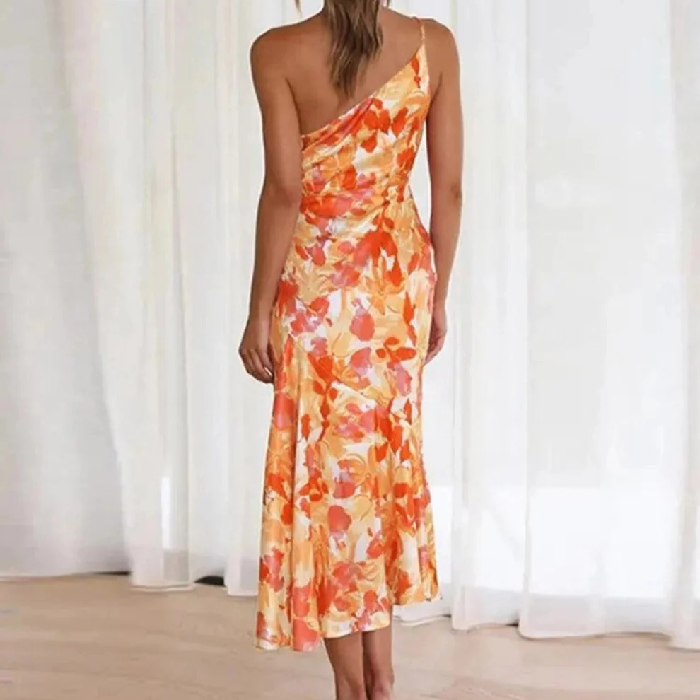 KORDULA - ASYMMETRISCHES MIDIKLEID MIT MUSTER