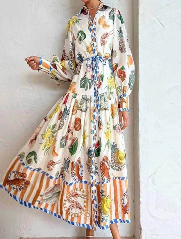Astrid - Maxikleid mit Boho-Print und Gürtel