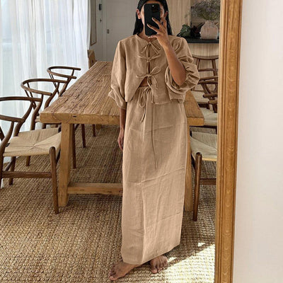 April - Zweiteiliges Leinenset mit verstellbaren Bändern