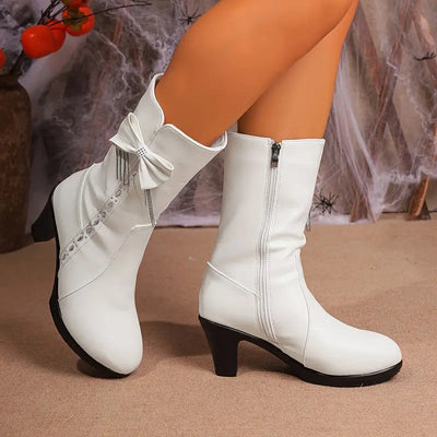 Nuccia - Vintage Lederstiefel Mit Schleife