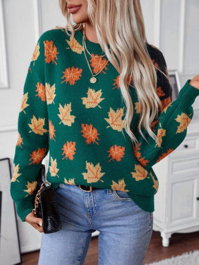 Kuscheliger, warmer Herbstpullover mit Ahornblättern für Damen