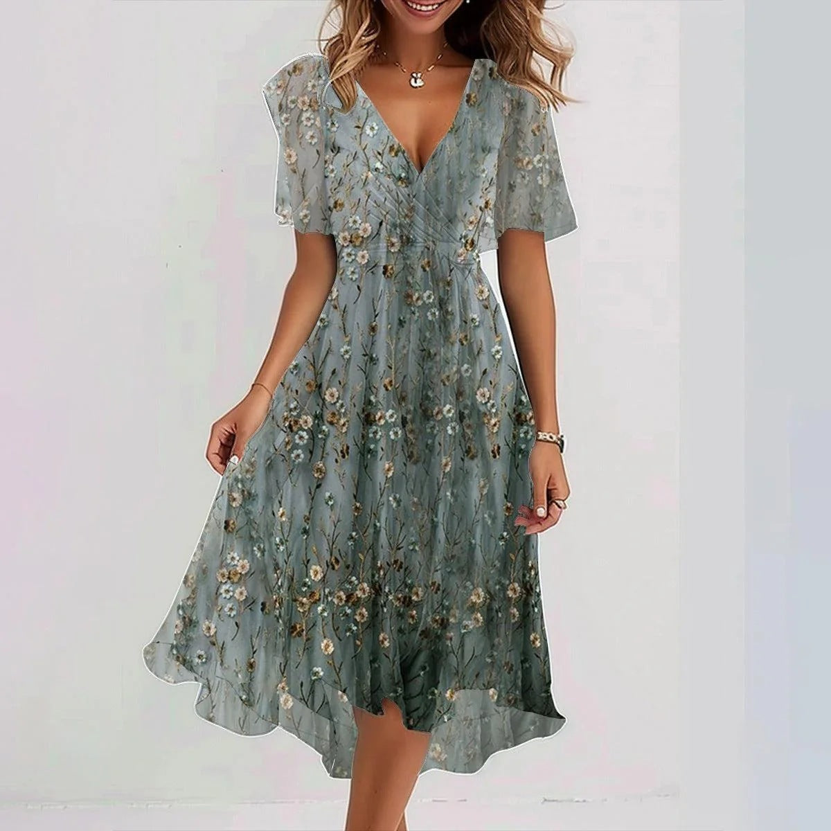 Laika - Geblümtes Midi-Sommerkleid aus Chiffon