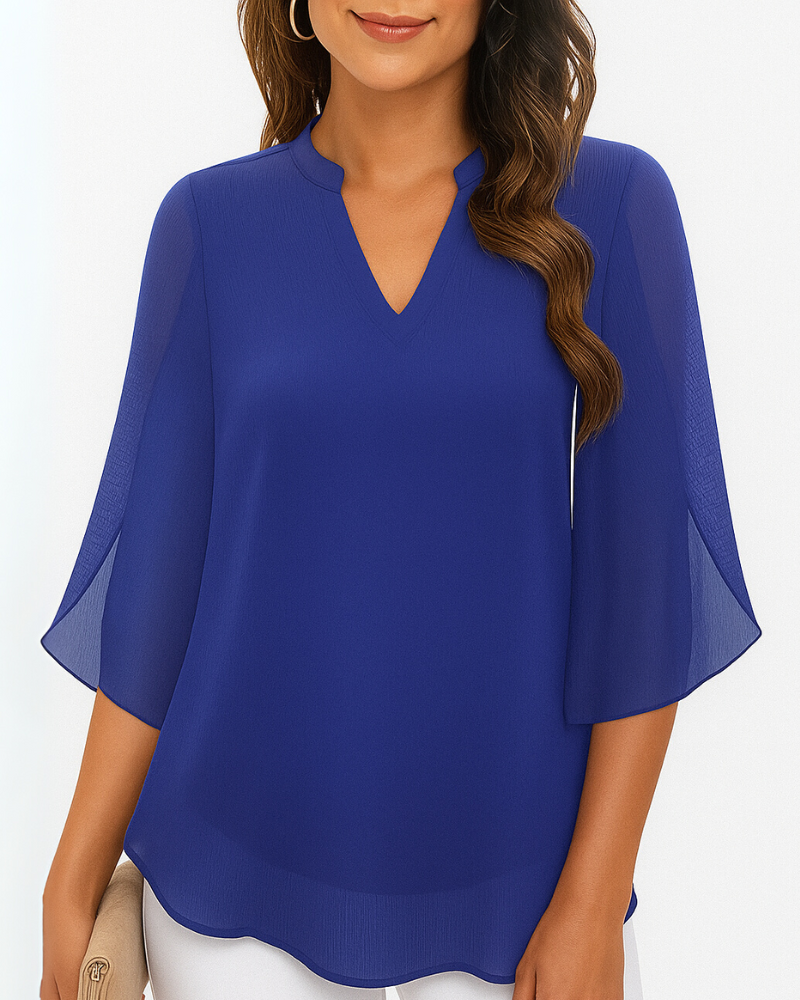 Damen Elegante V-Ausschnitt Bluse | 3/4 Ärmel