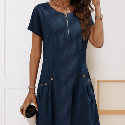 Ester™ | Elegantes Baumwollkleid mit kurzen Ärmeln und Taschen