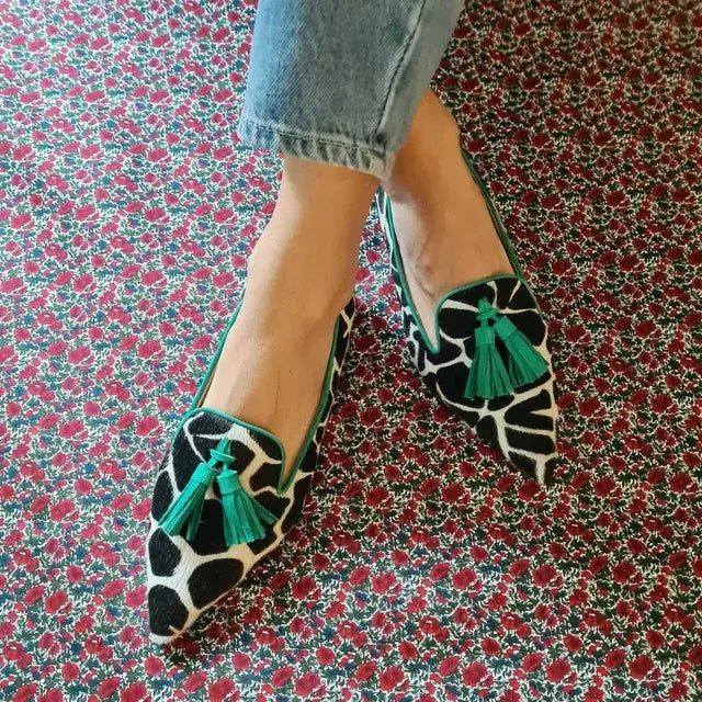 Chloe - Damen Loafer mit Animal-Print und pinken Quasten