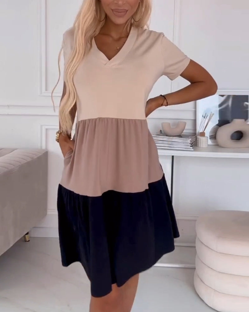 Alva | Farbblock Freizeitkleid mit kurzen Ärmeln