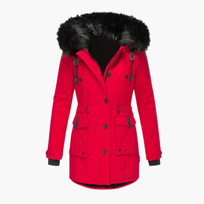 Damen Parka-Jacke mit Kapuze, Knopfverschluss und Pattentaschen