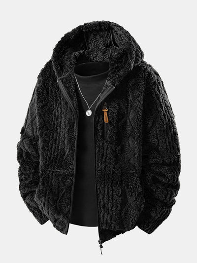 Alonzo – Geometrischer Jacquard Teddy Kapuzenpullover