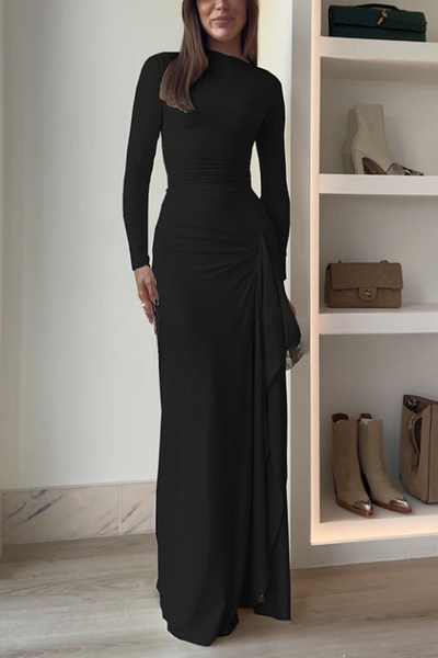 Carina - Langärmliges Drapiertes Maxikleid