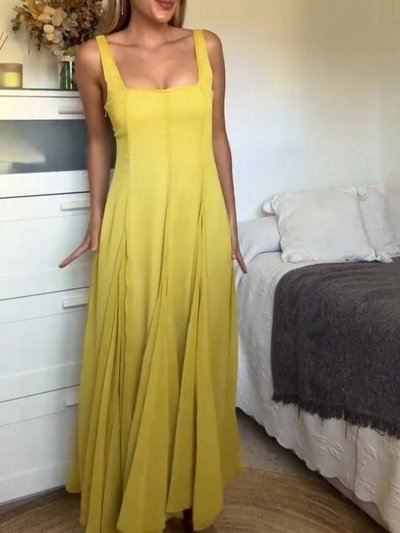 Elora Boho-Chic Lange Sommerkleid mit Trägern und quadrilliertem Halsausschnitt