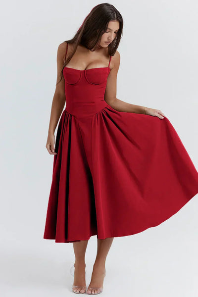 Nina - Ärmelloses Korsett-Midikleid