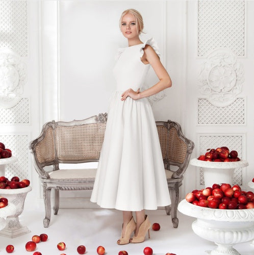 Scarlett - Gerafftes Midi Partykleid in leuchtendem Rot