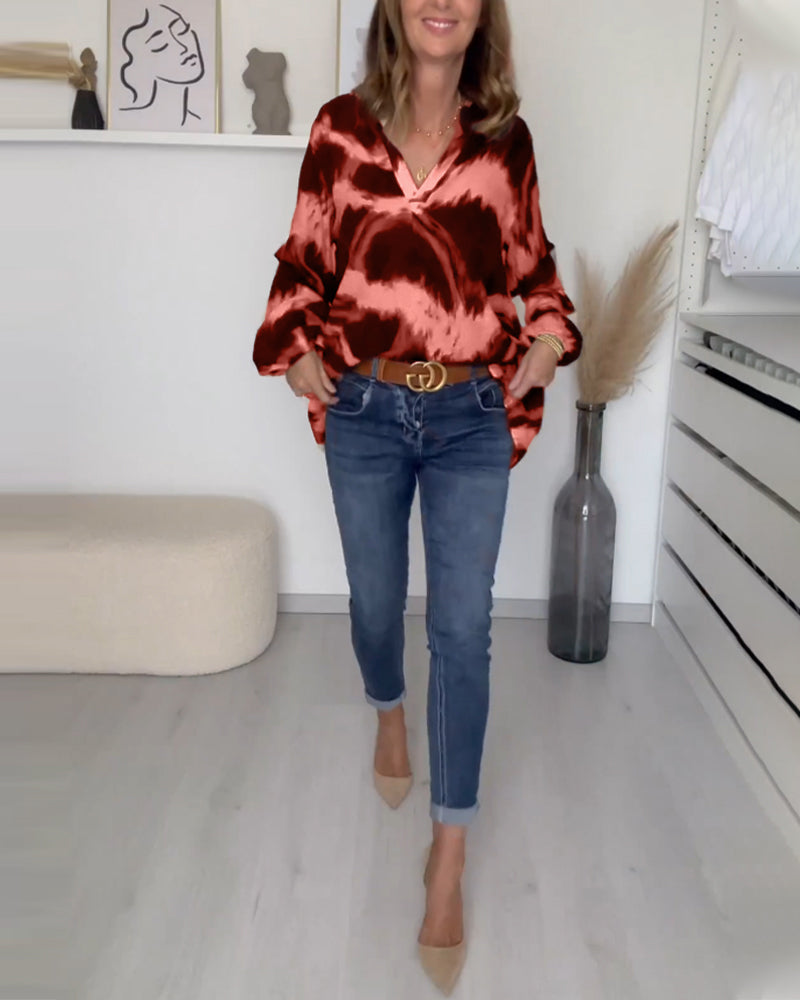 Eva - Bedrucktes Casual V-Neck Top