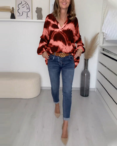 Eva - Bedrucktes Casual V-Neck Top