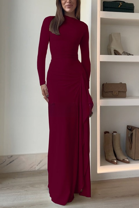 Carina - Langärmliges Drapiertes Maxikleid
