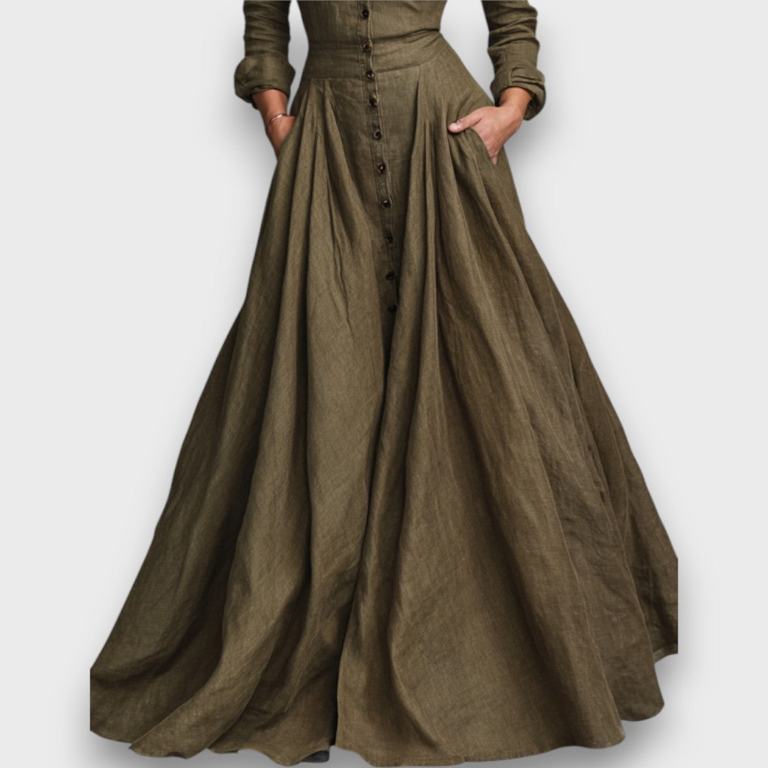 Solenne – Vintage-Maxikleid aus Baumwolle und Leinen