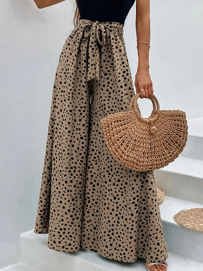 Ella - Gepunktete Damenhose mit weitem Bein und verstellbarer Taille