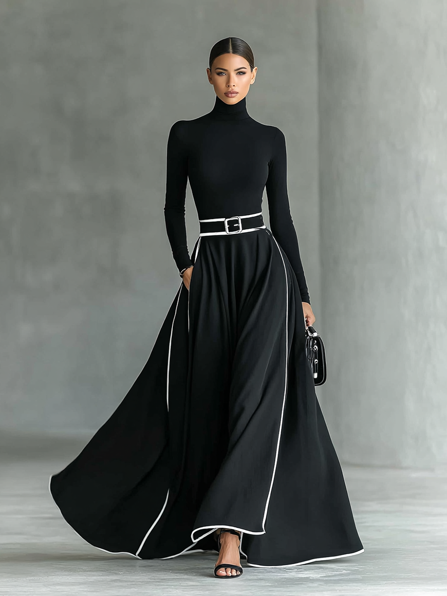 Romilly – Langärmliges Maxi Kleid Mit Schmalem Gürtel