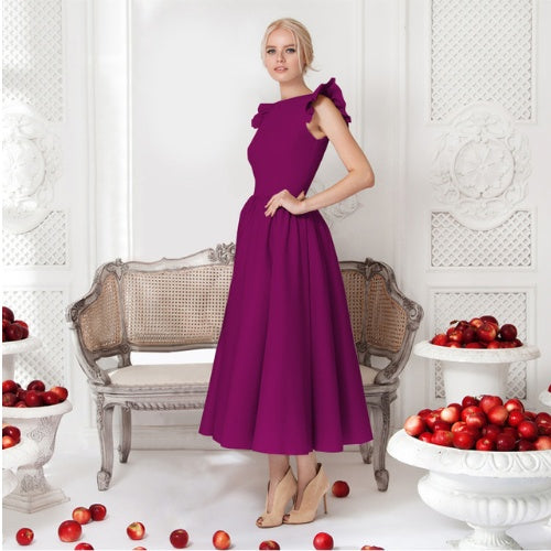 Scarlett - Gerafftes Midi Partykleid in leuchtendem Rot