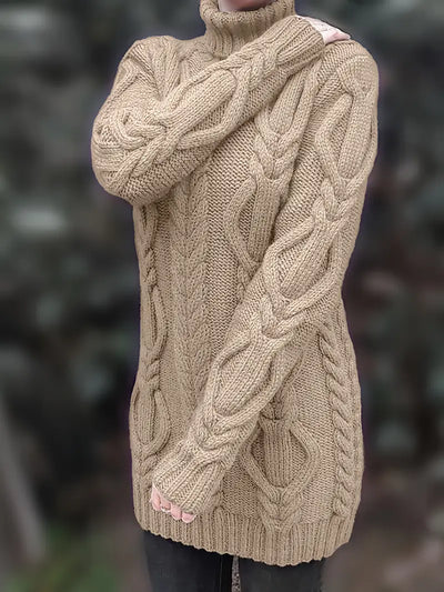 Narda - Klobig Kabel Gestrickt Rollkragen Kleid