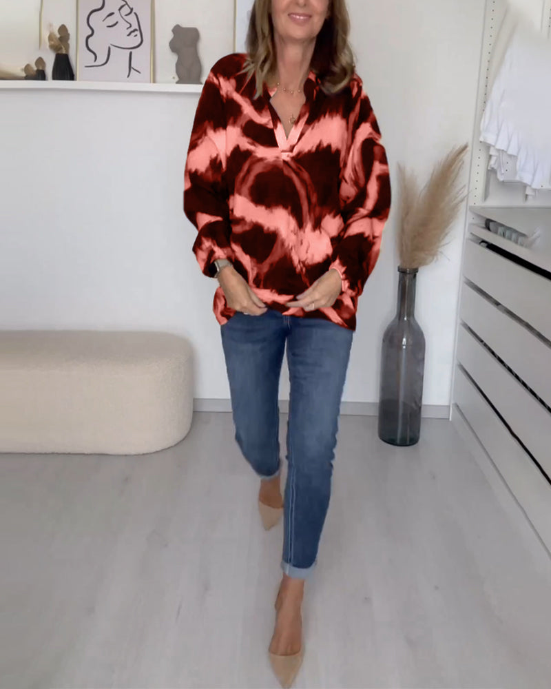 Eva - Bedrucktes Casual V-Neck Top
