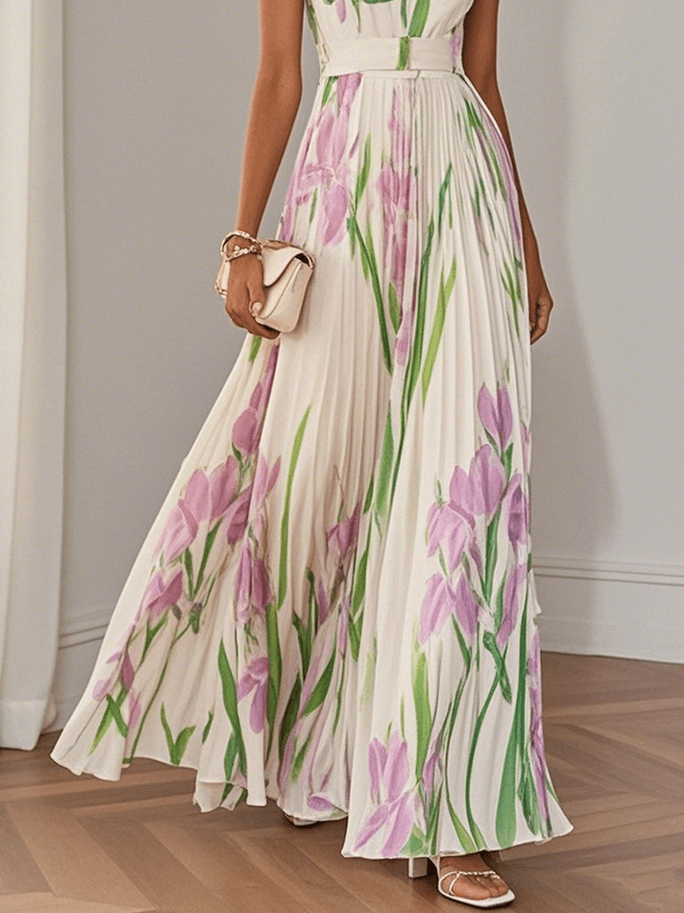 Sophie™ | Luxuriöses plissiertes Maxikleid mit Blumenmuster
