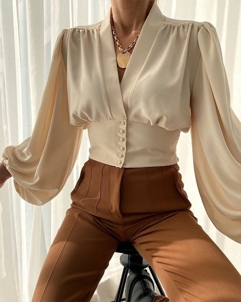 Nova - Geometrische Bluse mit Puffärmeln