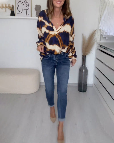 Eva - Bedrucktes Casual V-Neck Top