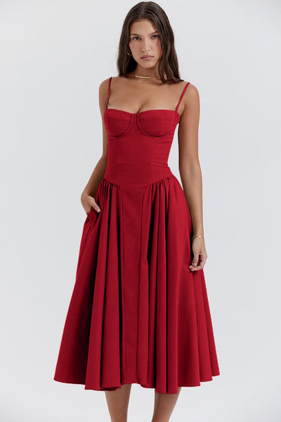 Nina - Ärmelloses Korsett-Midikleid