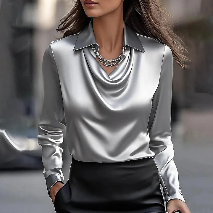 Karin™ | Elegante Satinbluse mit V-Ausschnitt