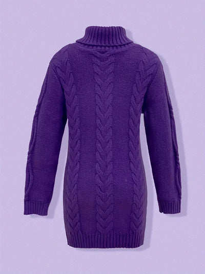 Narda - Klobig Kabel Gestrickt Rollkragen Kleid