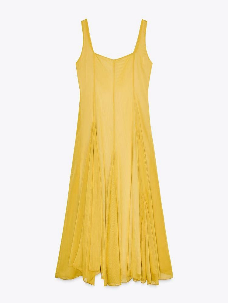 Elora Boho-Chic Lange Sommerkleid mit Trägern und quadrilliertem Halsausschnitt