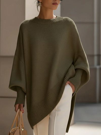 Kimia - Übergroß Gestrickt Rundhalsausschnitt Pullover