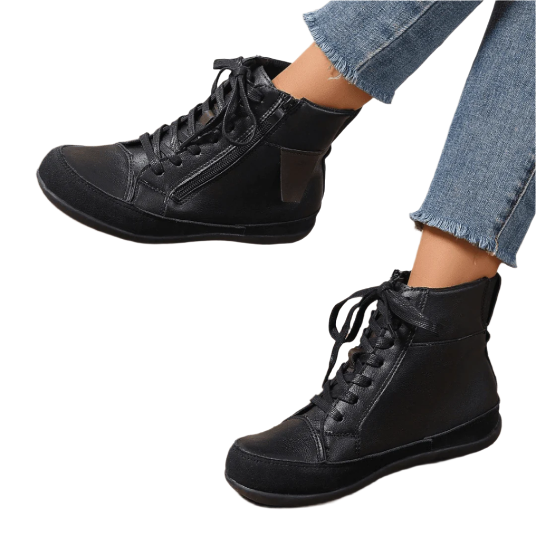 Brielle Damenstiefel mit Schnürung – Stilvolle Stiefel bis zur Wadenmitte mit seitlichem Reißverschluss