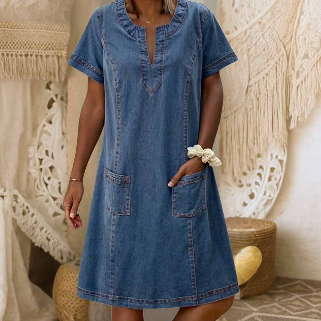 Aukje™ | Elegantes, jeansblaues Kleid