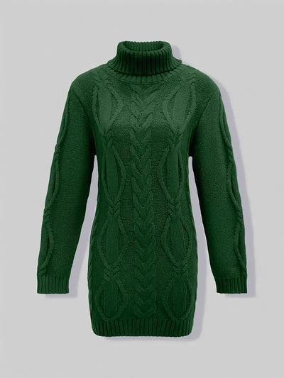 Narda - Klobig Kabel Gestrickt Rollkragen Kleid