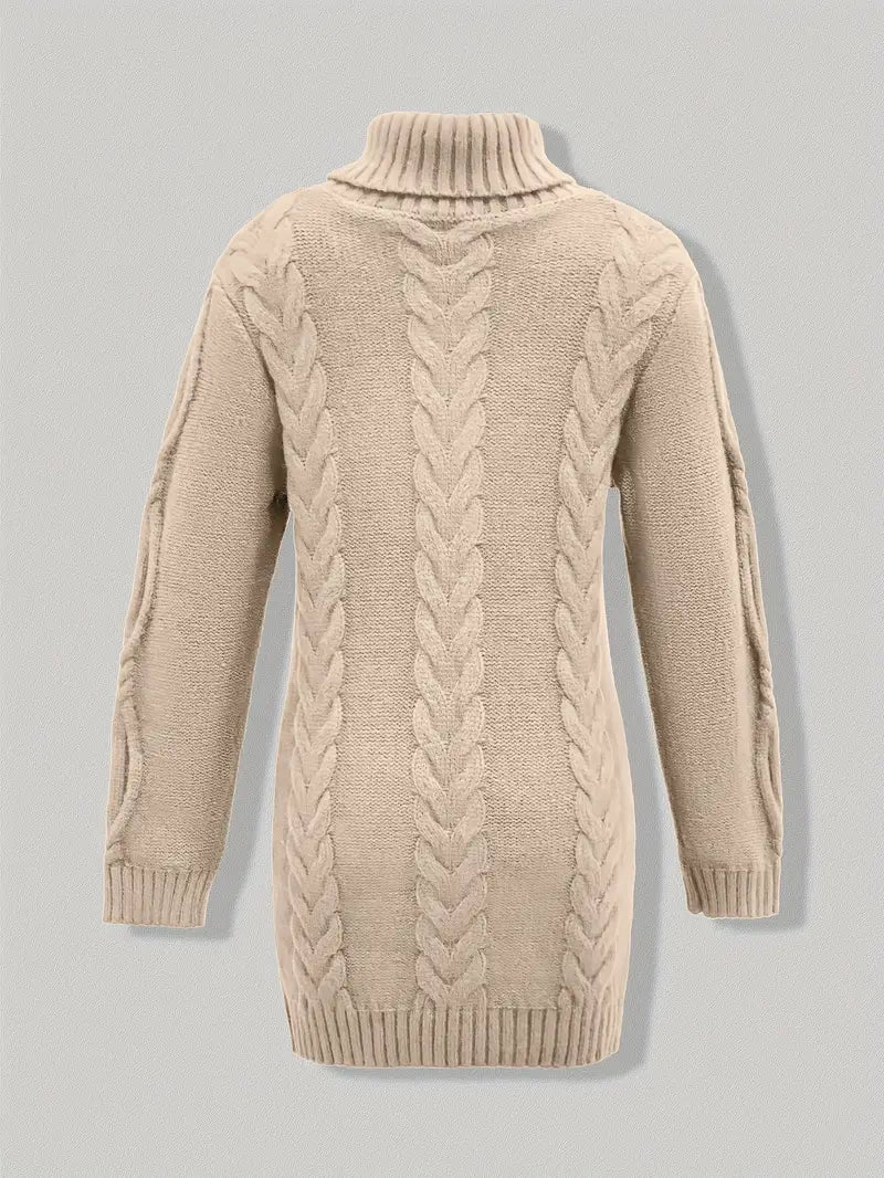 Narda - Klobig Kabel Gestrickt Rollkragen Kleid